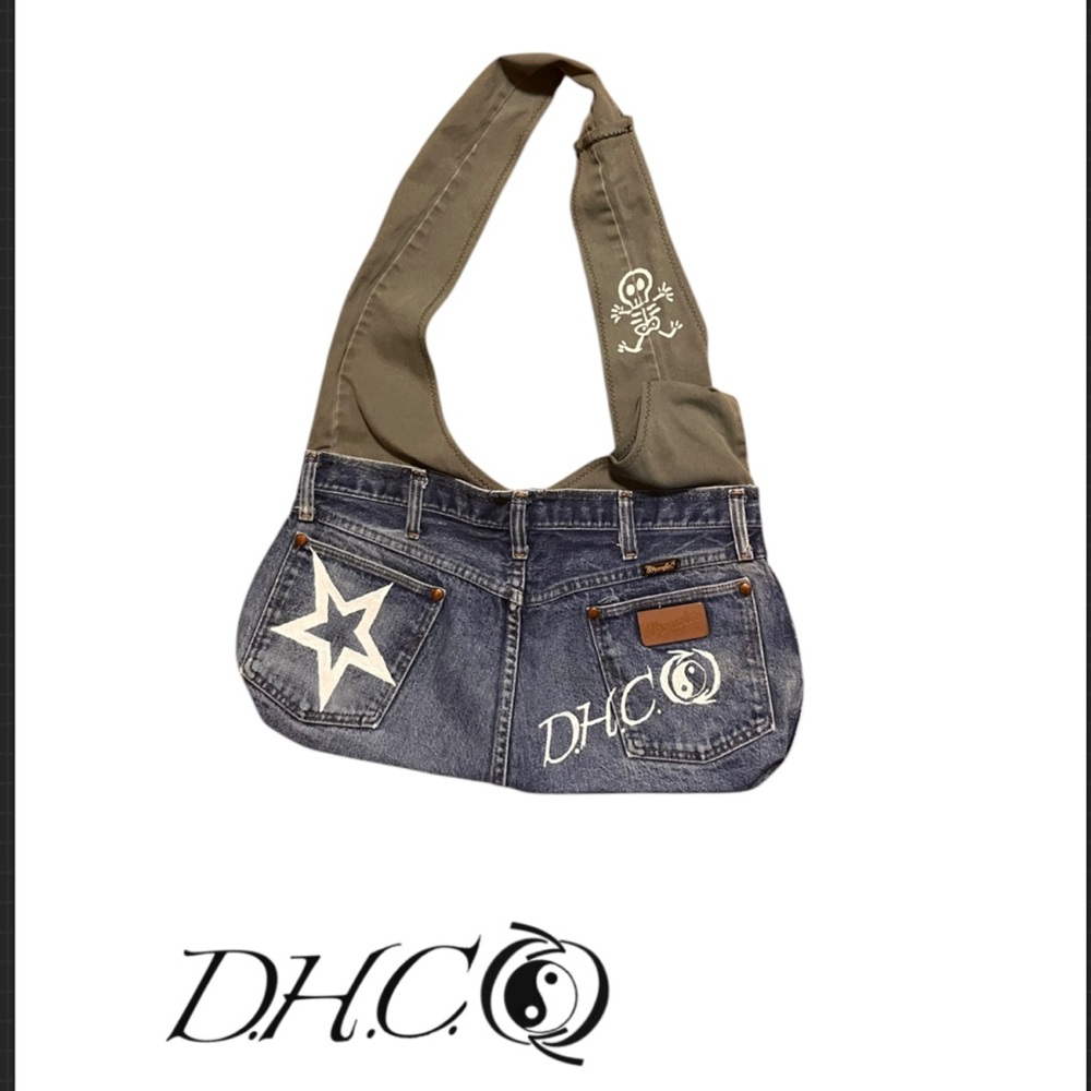 Men's Denim and Brown Messenger Bag